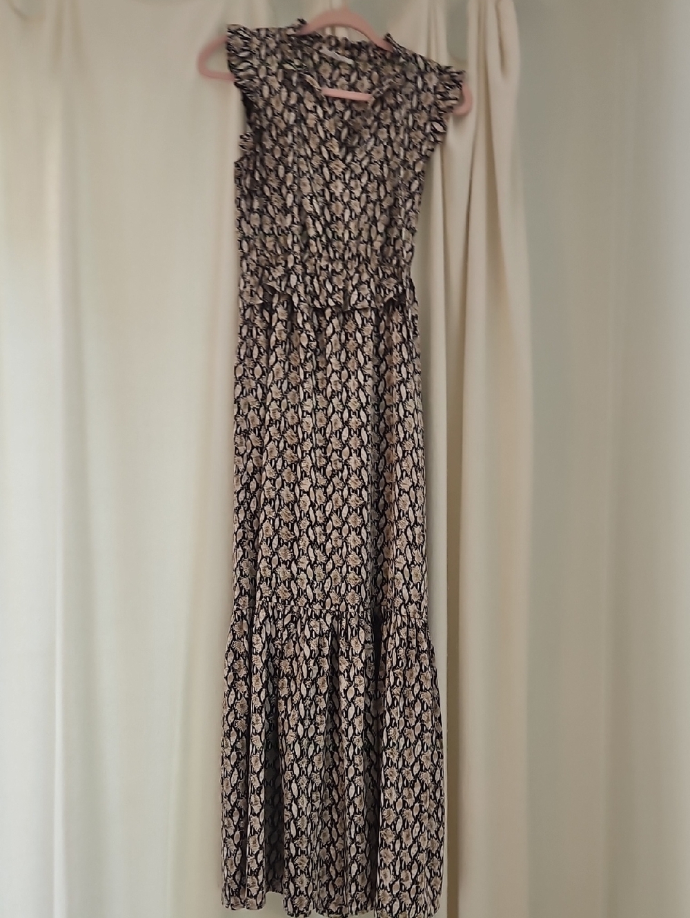 T H M L Black and Cream Printed Maxi Dress.Size XS